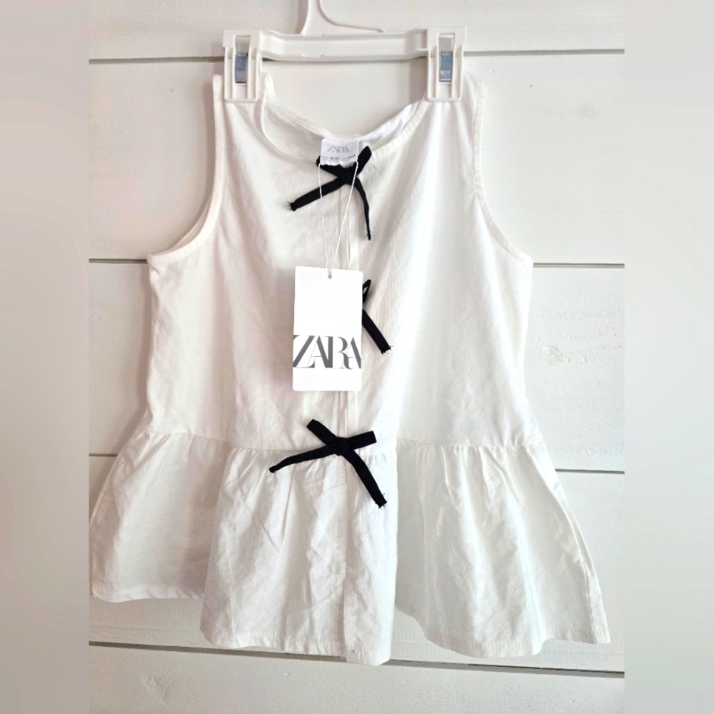 Girls kids ZARA top. Bow tie front, solid back, soft cotton, size 9-10 NWT